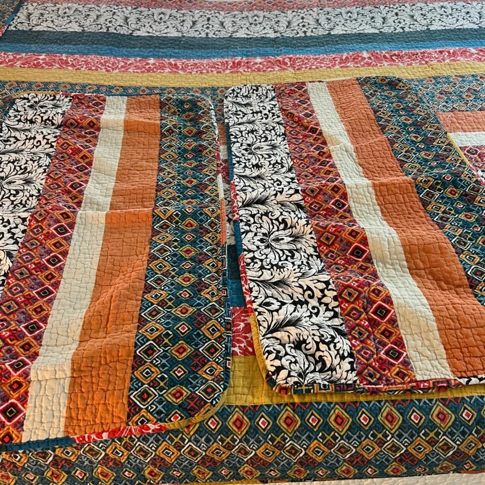 Lush Decor King Quilt Set Bohemian Stripe Reversible 3pc‎ 100 % Cotton Bedding
